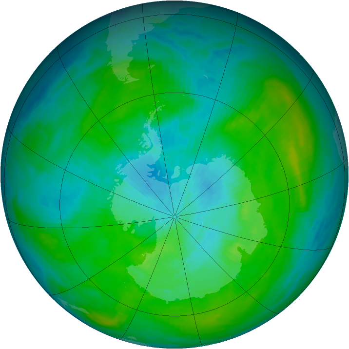 Antarctic ozone map for 25 February 1980